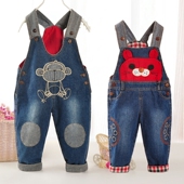 婴儿牛仔长裤 秋冬季 宝宝背带裤 子男童女童可开档小童春秋儿童123