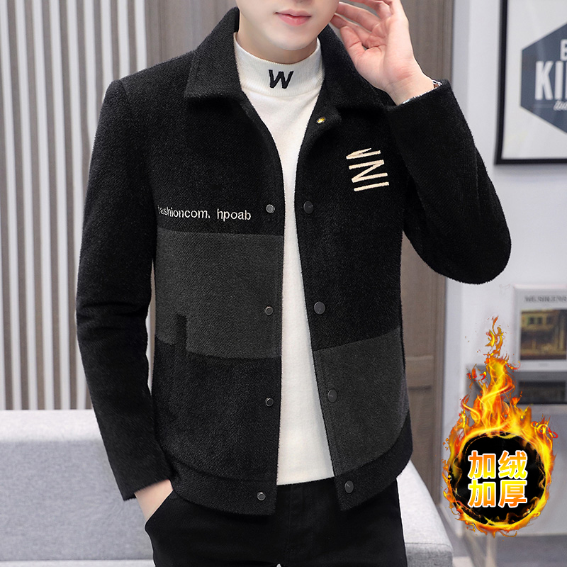 加绒加厚韩版修身青年毛呢大衣