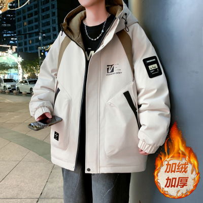 秋冬季青少年加绒加厚抗寒保暖外套男夹克棉服初中高中学生冲锋衣