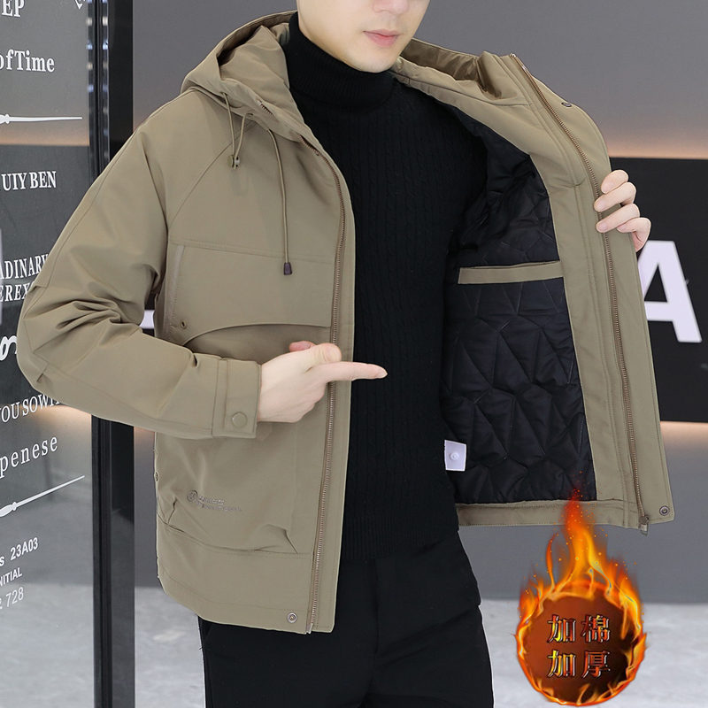 男士夹克秋冬2025二棉韩版加棉加厚潮流青年男装夹棉工装保暖外套