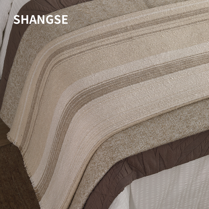 尚塞原创设计侘寂风中古风民宿样板房灰色床旗简约简约搭毯床尾巾