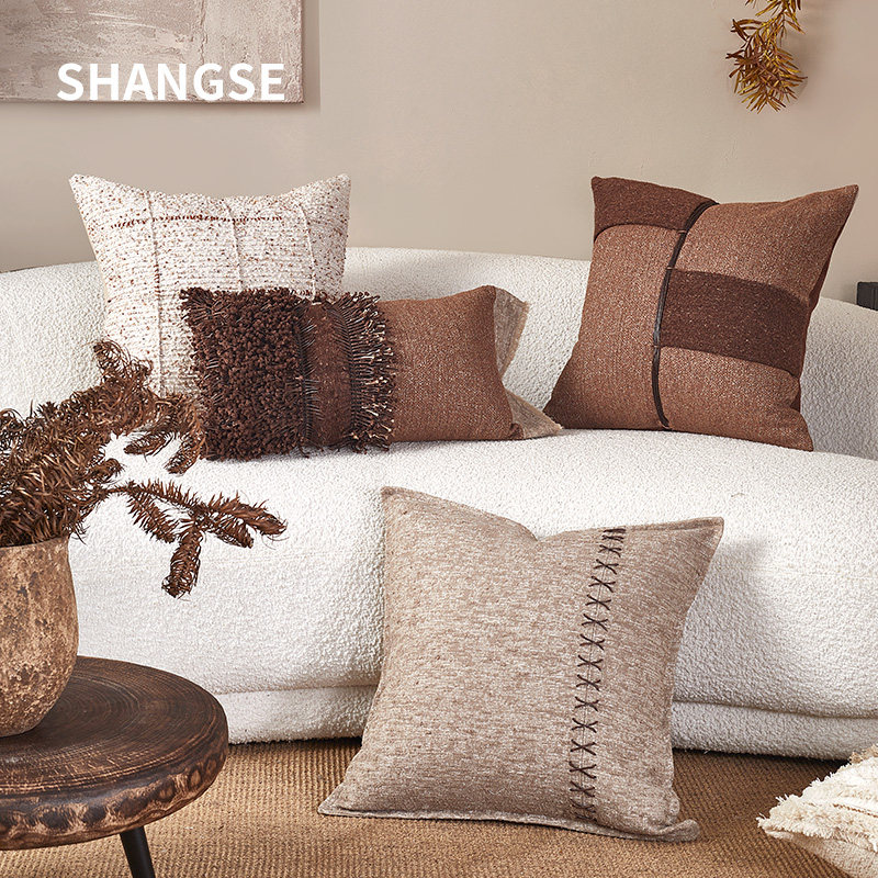 尚塞原创设计咖侘寂风中古风民宿原始编织手工样板房飘窗抱枕组合