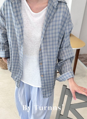 By turnns｜傍晚｜简约通勤格纹防晒衬衫百搭宽松外套