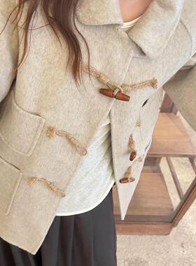 By turnns｜白桦林｜绵羊毛双面呢大衣小个子文艺牛角扣外套