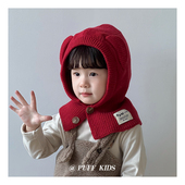 儿童帽子围巾一体韩版 秋冬女童毛线帽男童宝宝针织帽护耳保暖冬季