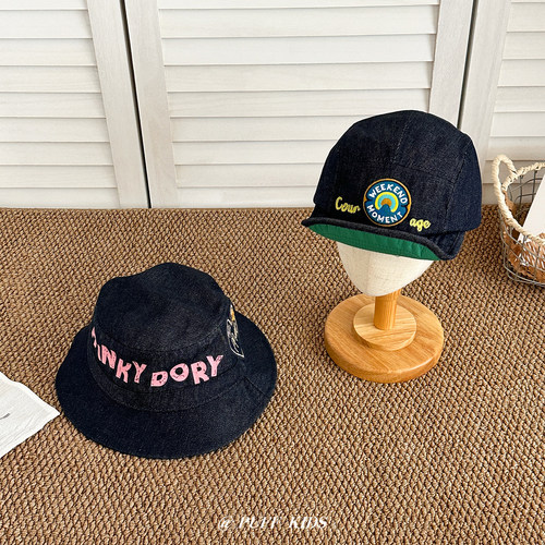 儿童帽子春秋季韩系男女童牛仔渔夫帽时尚遮阳百搭拼色软沿鸭舌帽