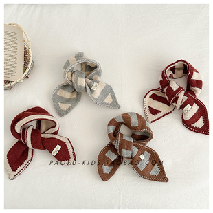 宝宝围巾秋冬ins韩系条纹小标保暖围脖婴幼儿防风护脖男女童脖套