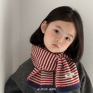 儿童围巾秋冬季 韩系条纹百搭小围脖男女童学院风保暖防寒加厚脖套