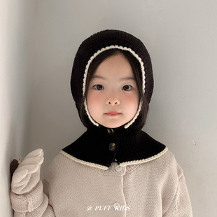 宝宝帽子围脖一体秋冬季男童女童拉法帽宝宝针织帽保暖毛线帽连帽