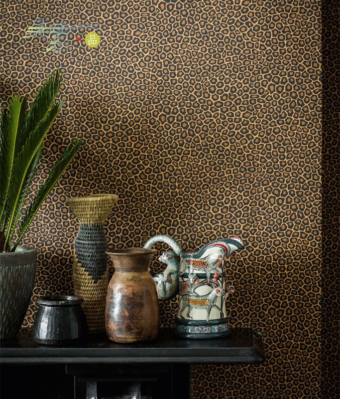 轻奢复古豹纹墙纸暗黑风时尚无缝墙布卧室样板间背景墙法式壁画