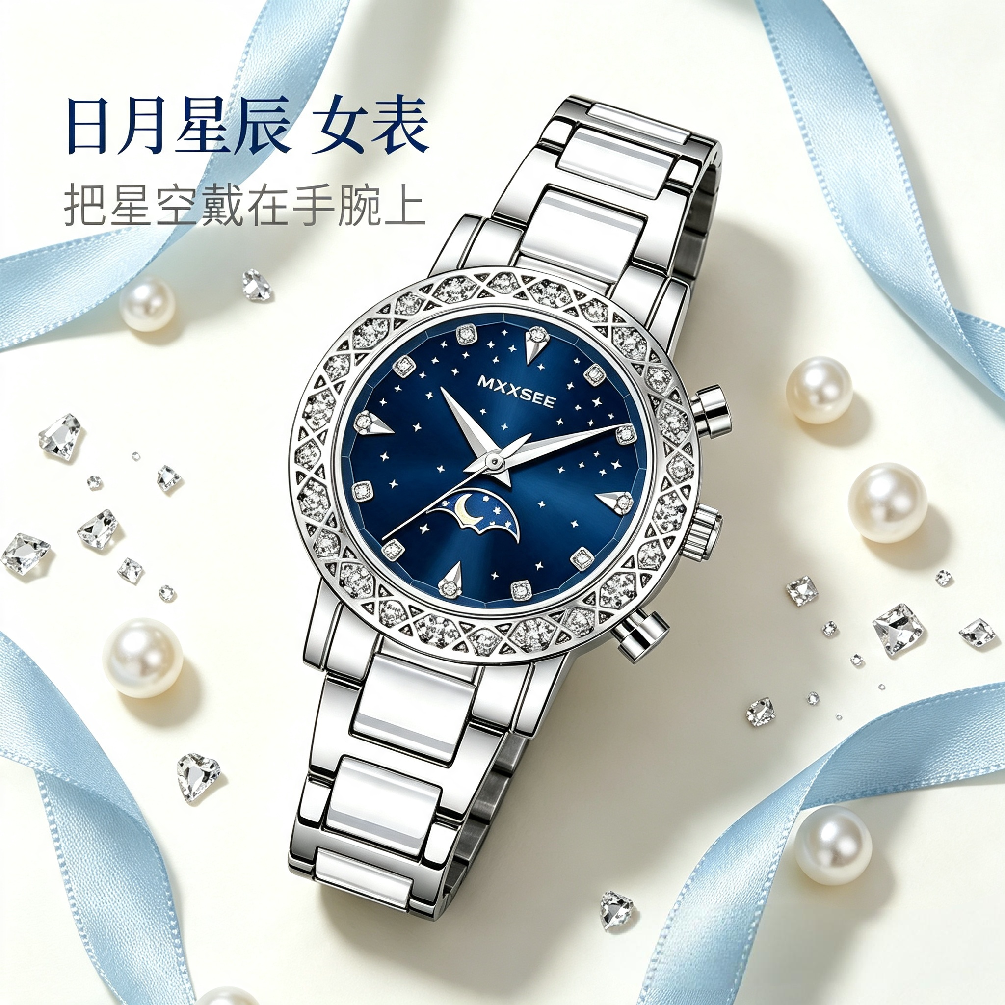 手表女款陶瓷日月星辰女士轻奢小众镶钻女式高端名品牌石英女表