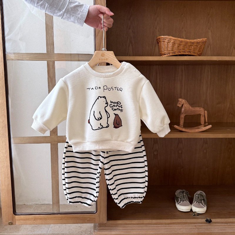 男宝宝春秋季新款韩系洋气套装婴幼儿长袖休闲卫衣条纹裤子两件套,女装/女士精品,时尚套装,淘宝优惠券,粉丝福利购,淘宝优惠卷