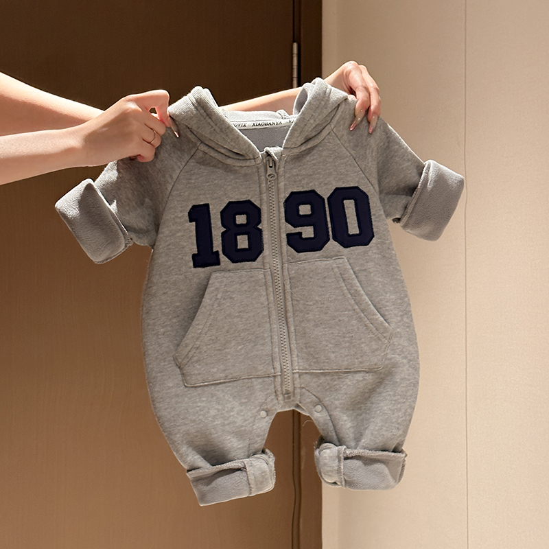 25秋冬新款男女童长袖连帽连体衣