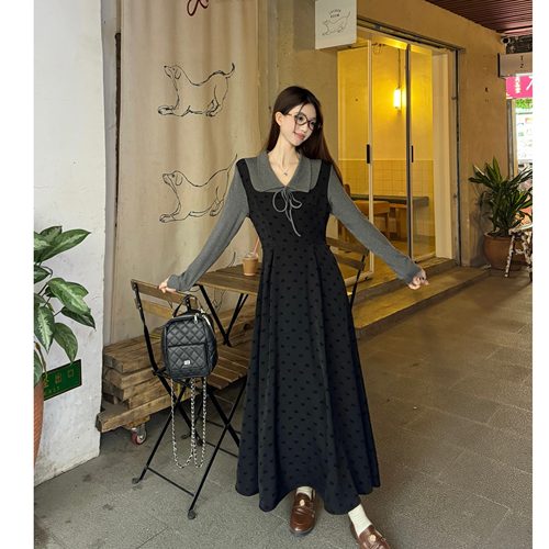 连衣裙女新款赫本风显瘦打底长裙