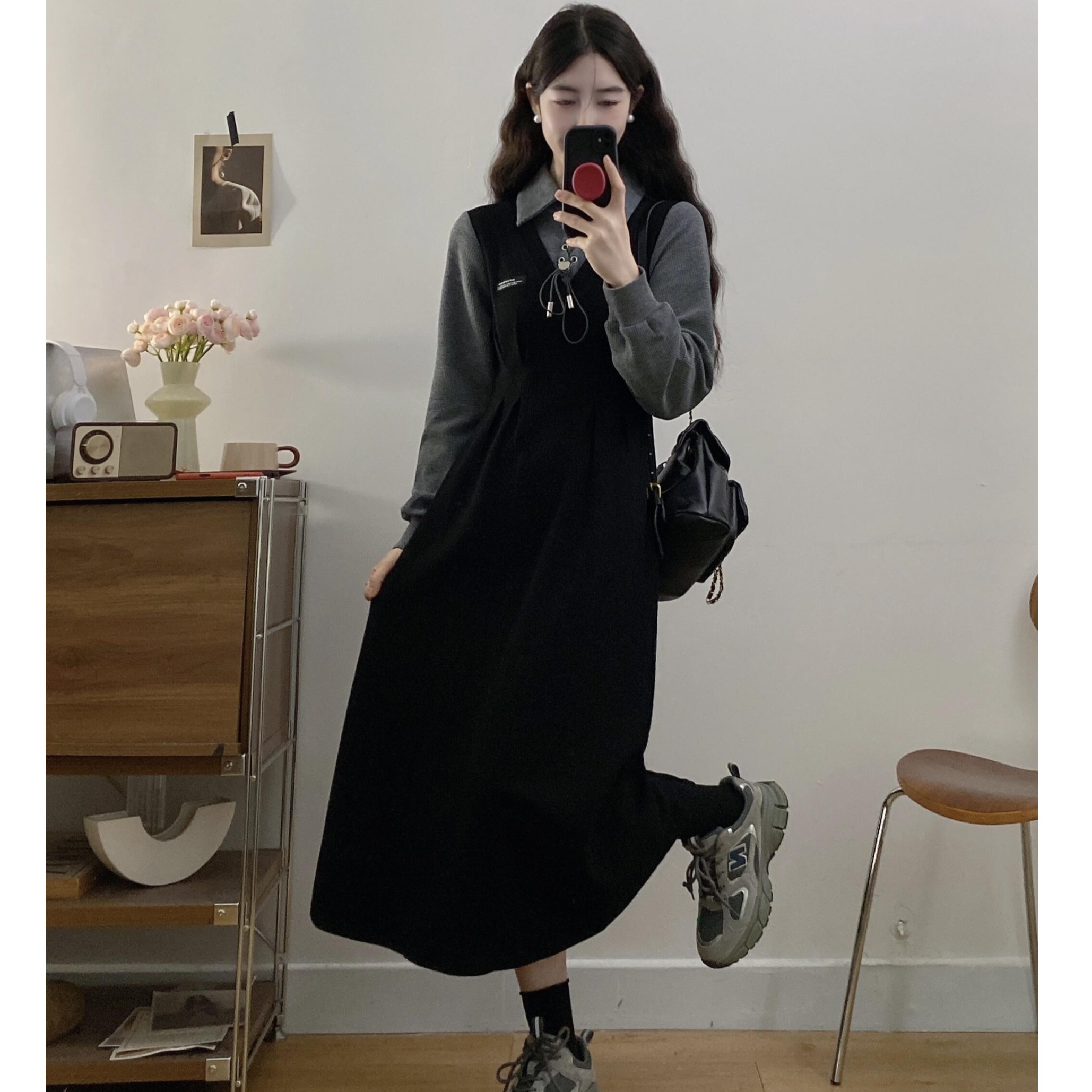 长袖连衣裙女加厚针织假两件气质