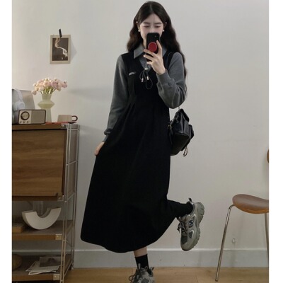长袖连衣裙女加厚针织假两件气质