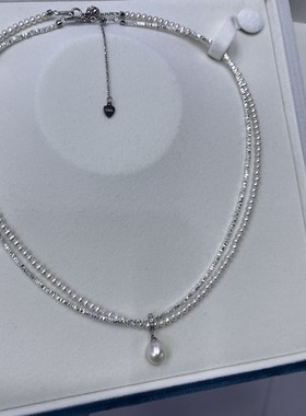 双层项链 叠戴王者碎银3-4mmbaby珍珠的光泽8-9mm水滴珍珠