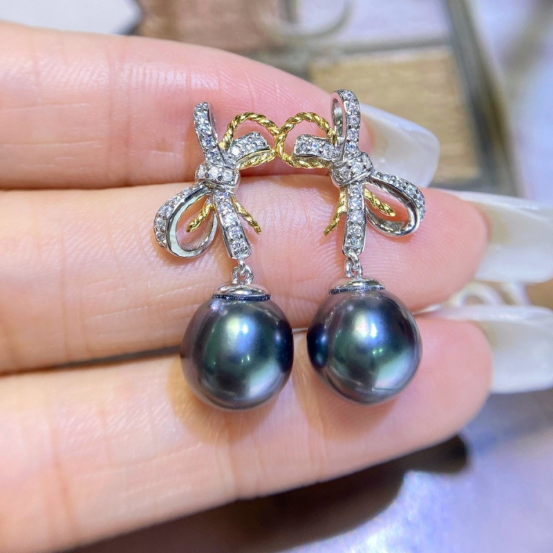 通体s925银蝴蝶结海水珍珠耳饰9-