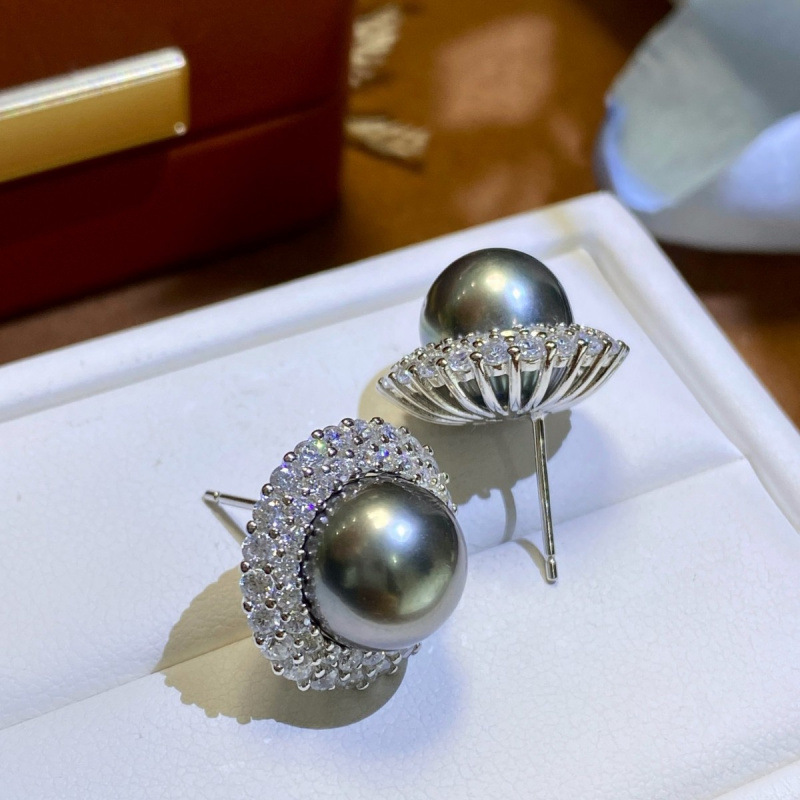 S925银戴妃满钻款海水珍珠耳饰10