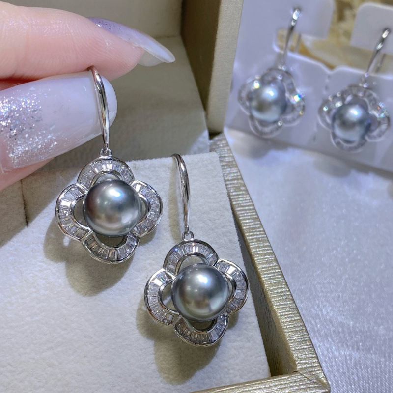 S925银四叶草海水珍珠耳饰9-10mm