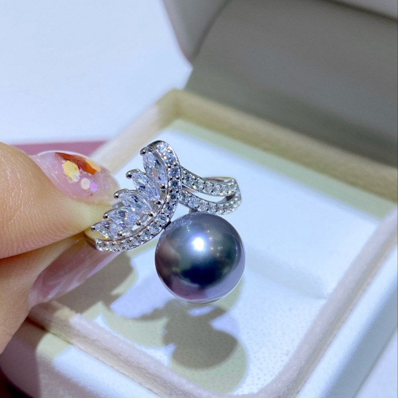 通体s925银戒指9-10mm海水