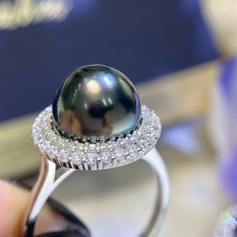 通体s925银经典戴妃海水珍珠戒指