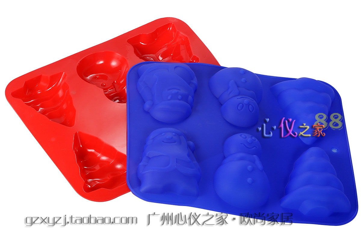 德国厚重6孔硅胶蛋糕烘焙模具圣诞老人雪人圣诞树3样矽胶模mould