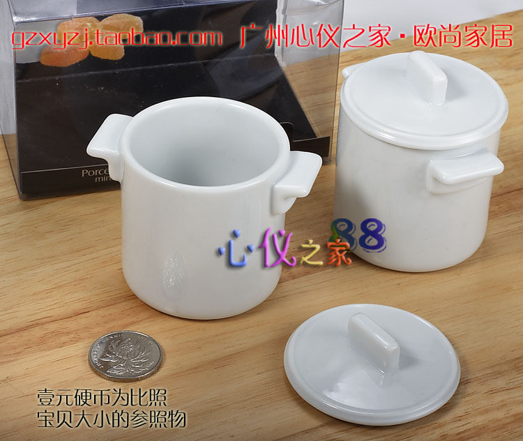 外贸锅形陶瓷小糖果盒套装迷你带盖蜜饯筒果脯咖啡奶杯散装零食罐