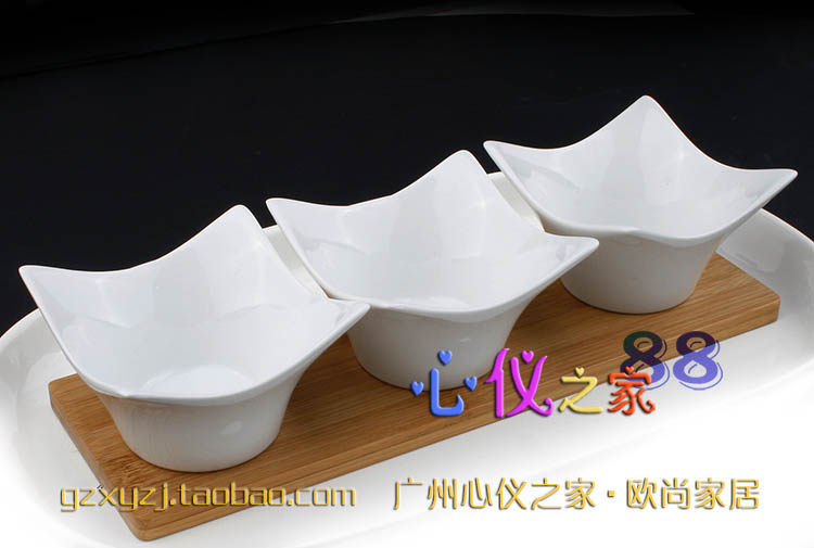 欧式味碟竹木托盘四方厅陶瓷