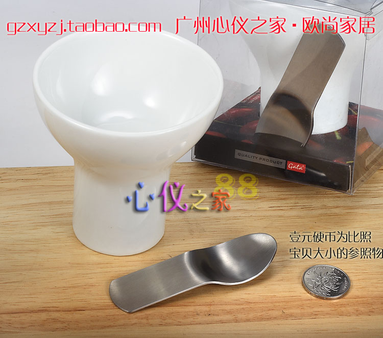 欧洲原单白瓷冰淇淋杯+不锈钢勺2件套杯口9cm饮碗-果冻奶昔布丁