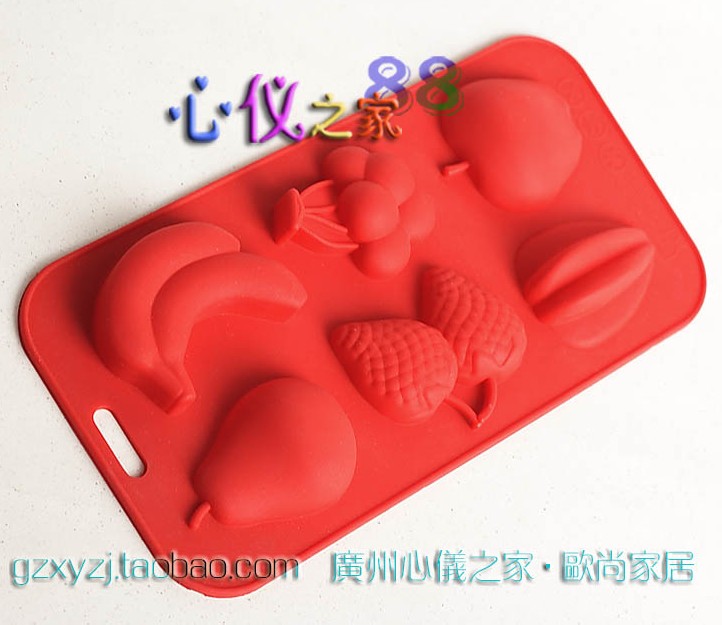欧标硅胶6连水果饼干模具/烘焙曲奇巧克力模具葡萄草莓香蕉梨图案