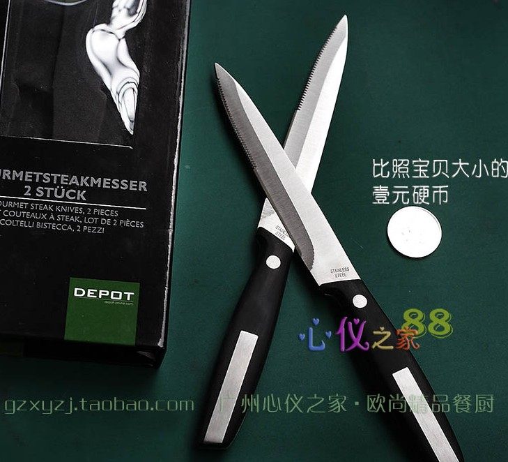 意大利不锈钢牛扒刀4寸半细齿半直刃牛排刀锯齿刀一对steakknife