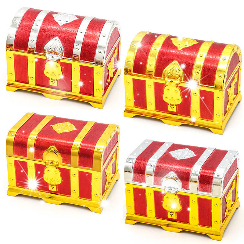 儿童藏宝箱海盗财宝石金币收纳箱寻宝藏盒子电镀塑料宝盒游戏道具