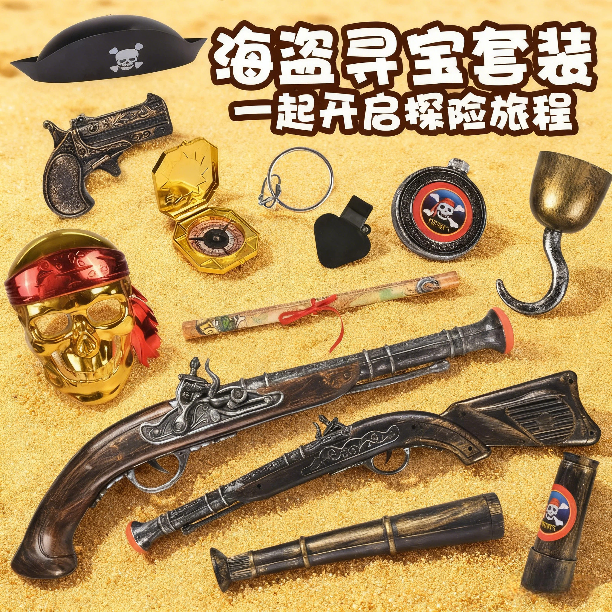 万圣节装扮海盗道具加勒比仿刀枪钩子藏宝图儿童眼罩帽子表演装备