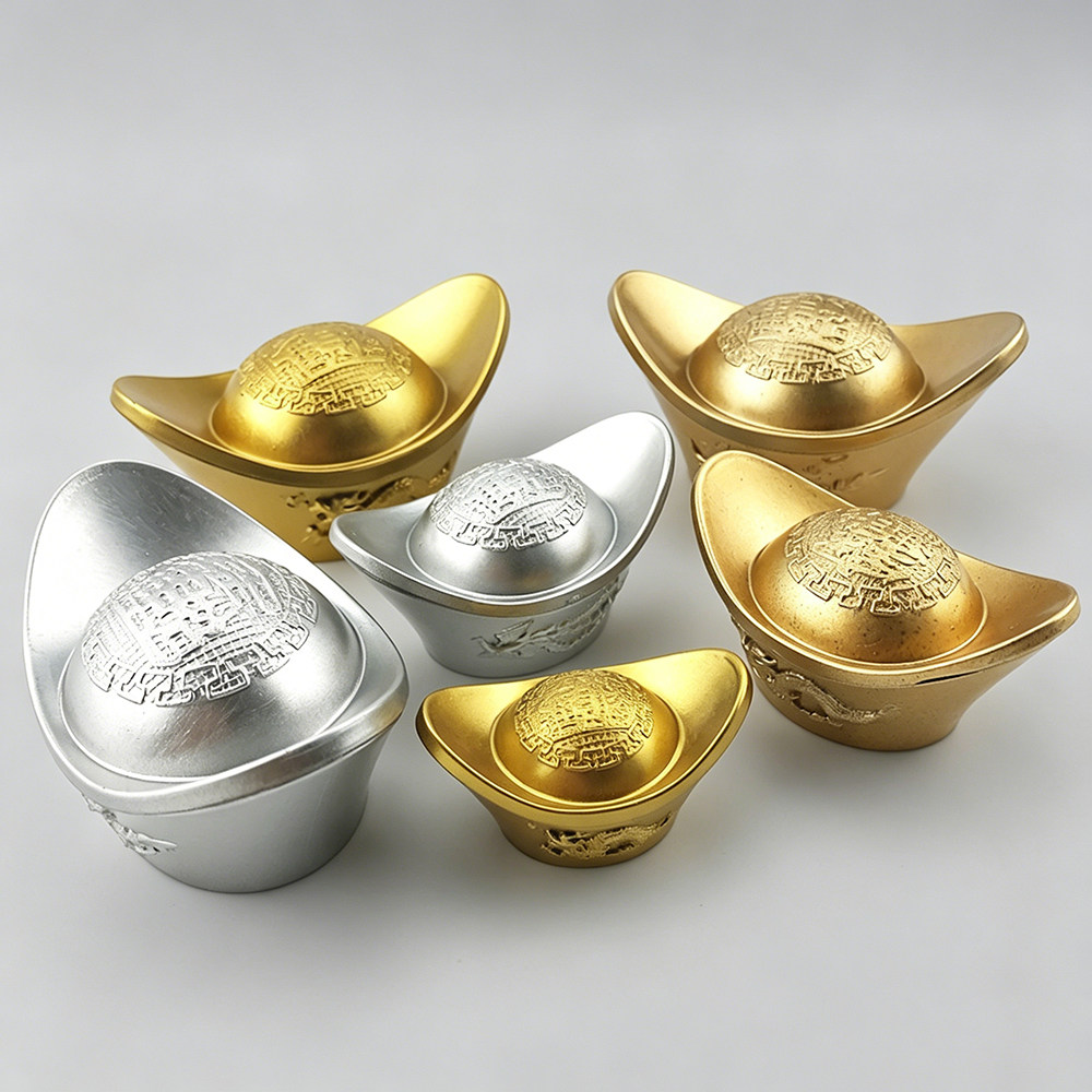 仿真金元宝摆件大小号金锭子摆设装饰塑料元宝玩具拍摄道具工艺品