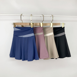 2023全新速干运动健身裙A字裙 拼接色瑜伽网球裙高弹打底连裤裙