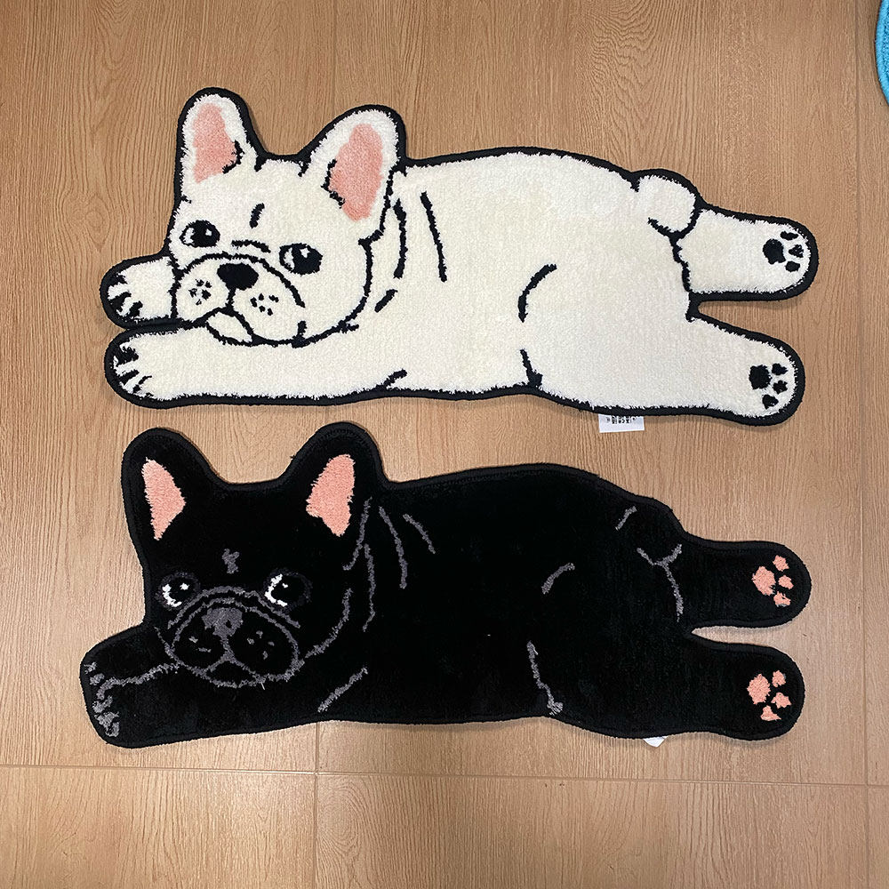 原创可爱法斗黑法斗柴犬地毯植绒地毯