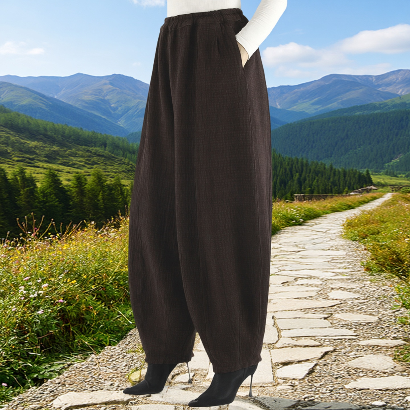 天香缘2026春秋灯笼裤女棉麻休闲宽松老爹裤禅修太极哈伦舞裤3699