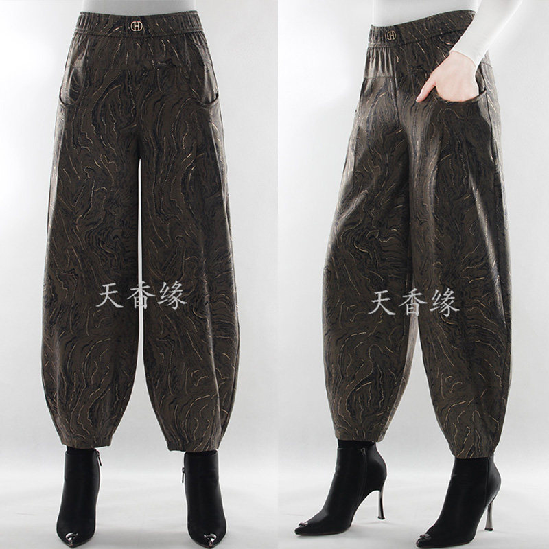 高腰天香缘八九分灯笼裤女松紧腰