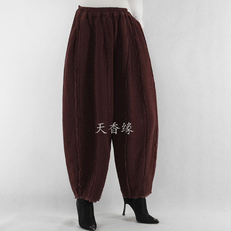 休闲松紧腰老爹裤棉麻春秋灯笼裤