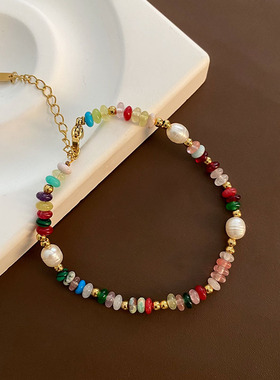 多巴胺天然彩石珍珠项链女式2026年新款爆款串珠手链轻奢小众手饰