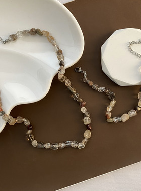 轻奢复古手链高级不规则天然石头套装锁骨链时尚休闲风项链女式