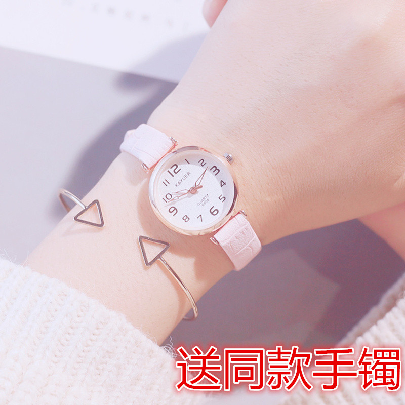 ins樱花粉小手表女中学生韩版简约潮流ulzzang小巧迷你复古女生款