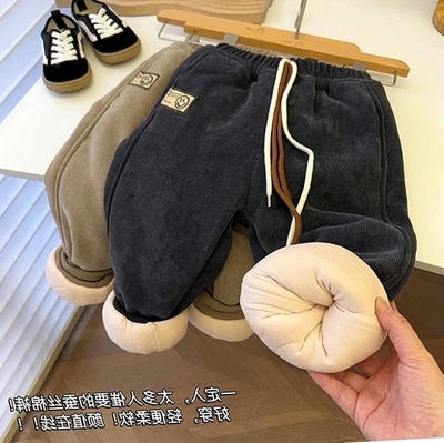 童加绒加厚一条过冬23年冬季新儿童裤子男款宝宝棉裤中小童保暖裤
