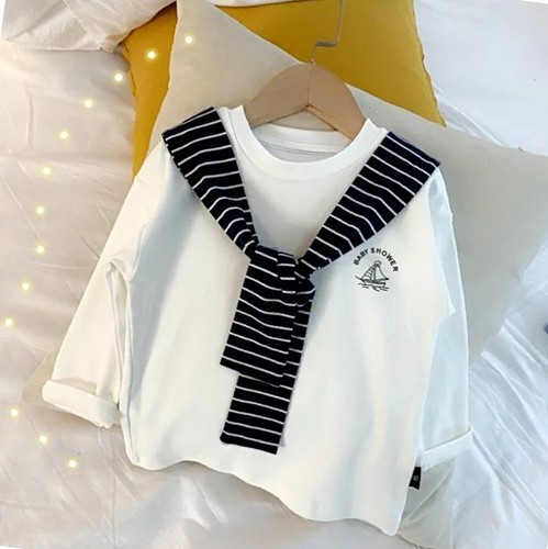 2024新款春秋假两件绑带百搭体恤男宝宝帅气衣服上衣男童长袖T恤3