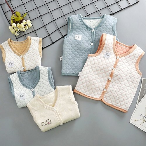 婴儿保暖春秋冬加厚宝宝坎儿童纯棉马甲肩男女童加厚夹棉背心