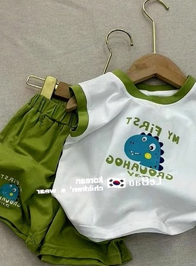 男童夏装套装宝宝时髦绿色短裤韩版童装儿童宝宝纯棉无袖背心t恤