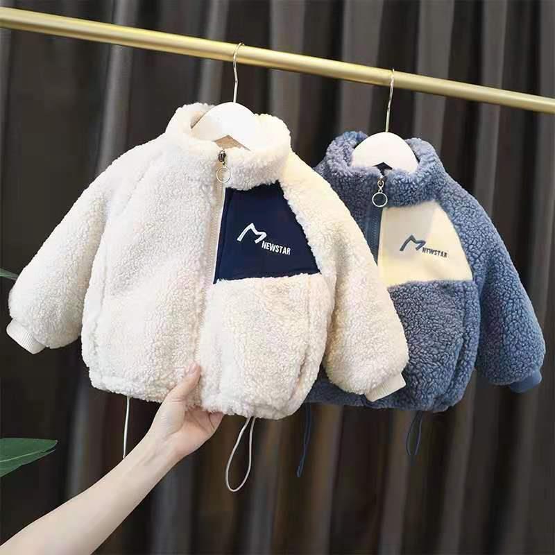 2023冬季新款宝宝加绒儿童棉服外套男童棉袄冬加厚女童羊羔绒棉衣