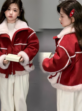 【原版实体店品质】女童红色冬亲子装外套秋冬2025新款拜年儿