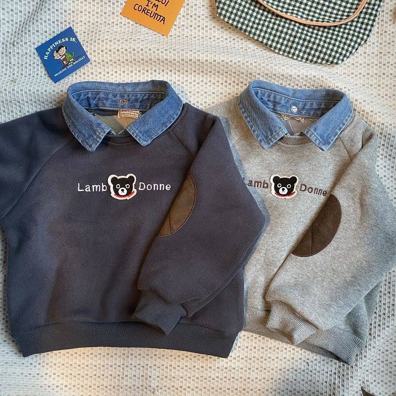 2024春季新款男童儿童亲子olo衫卫衣长袖T恤翻领假两件上衣服3